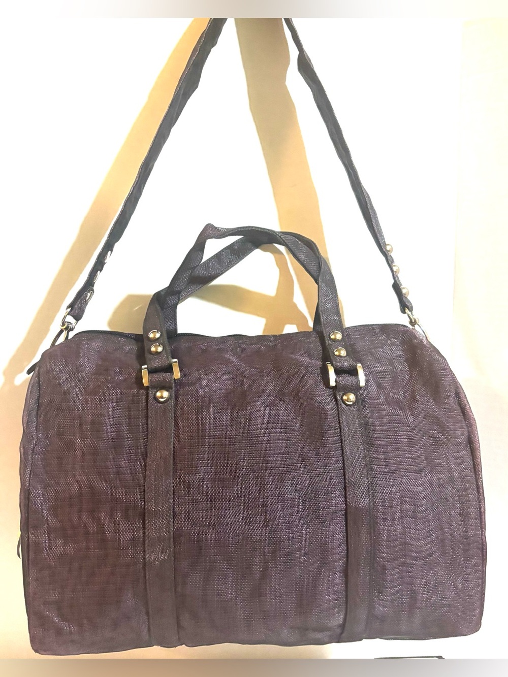 Textured Dark Brown mash Bag with Shoulder Strap